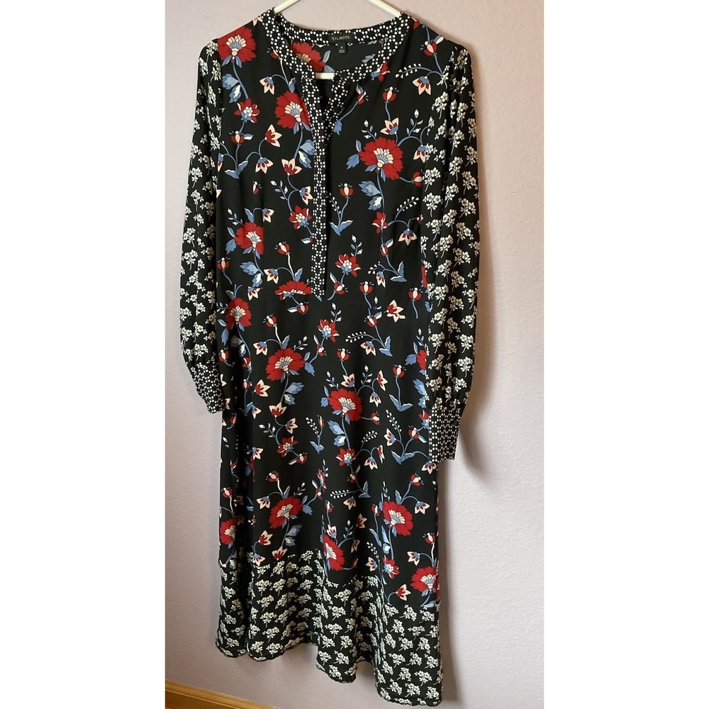 Talbots Petite Black Red Romantic Floral Feminine Midi Dress Size 8‎